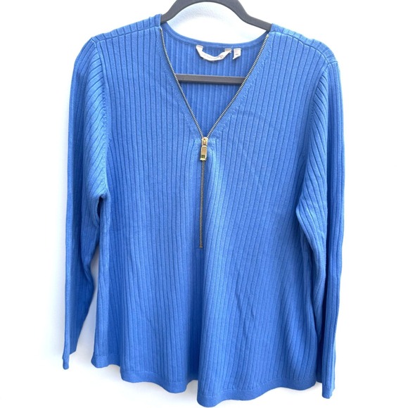 Soft Surroundings Sweaters - Soft Surroundings Valentina Ribbed Zip Sweater Blue PXL Plus Spring Cozy